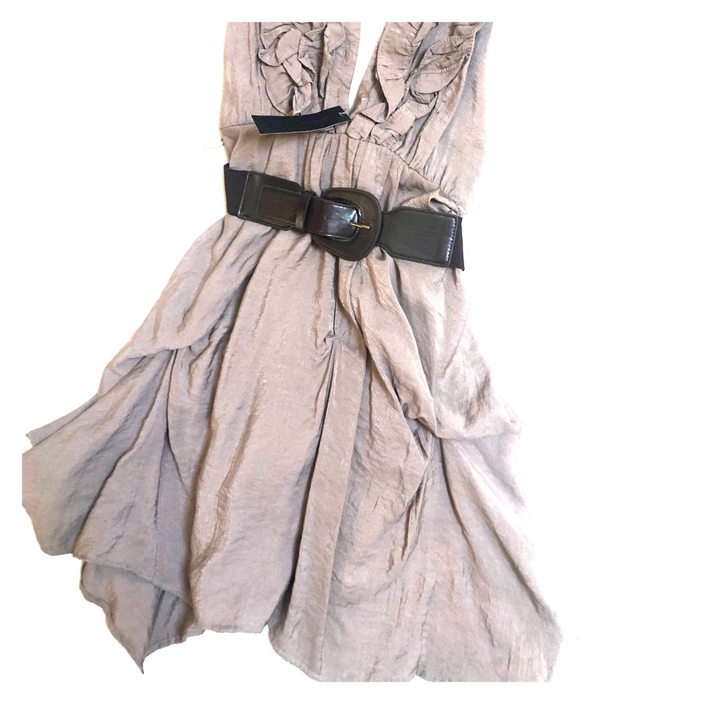 Halter dress, light brown w/ belt. Never worn
